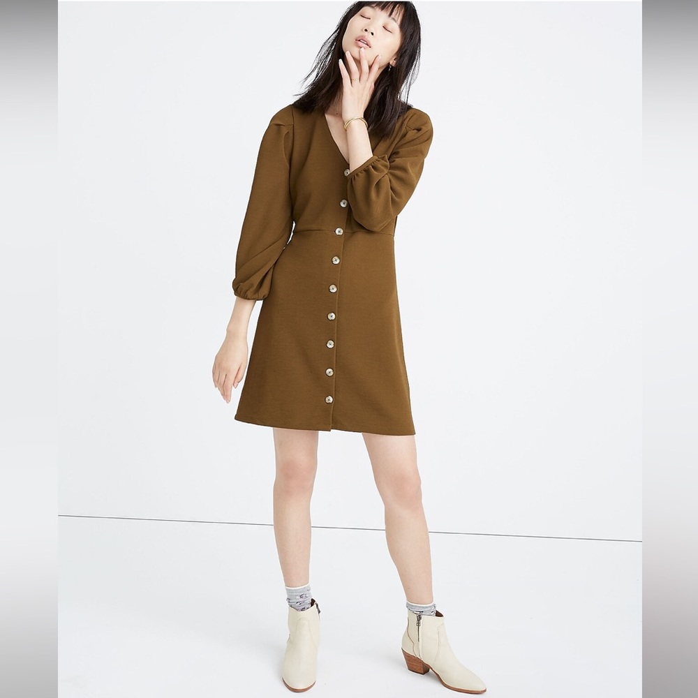 Madewell crepe Balloon Sleeve Dress in Asparagus